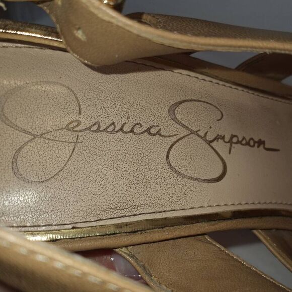 JESSICA SIMPSON JAMALLO WEDGE SANDALS BEIGE SZ.7.5 GUC. - Picture 6 of 7